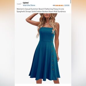 Liyinxi Women's Blue Spaghetti Strap Midi Button Dress